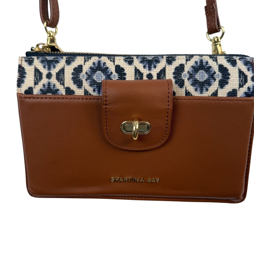 Spartina 449 Lindsey Phone Crossbody Bag Small Brown Navy Turn Lock